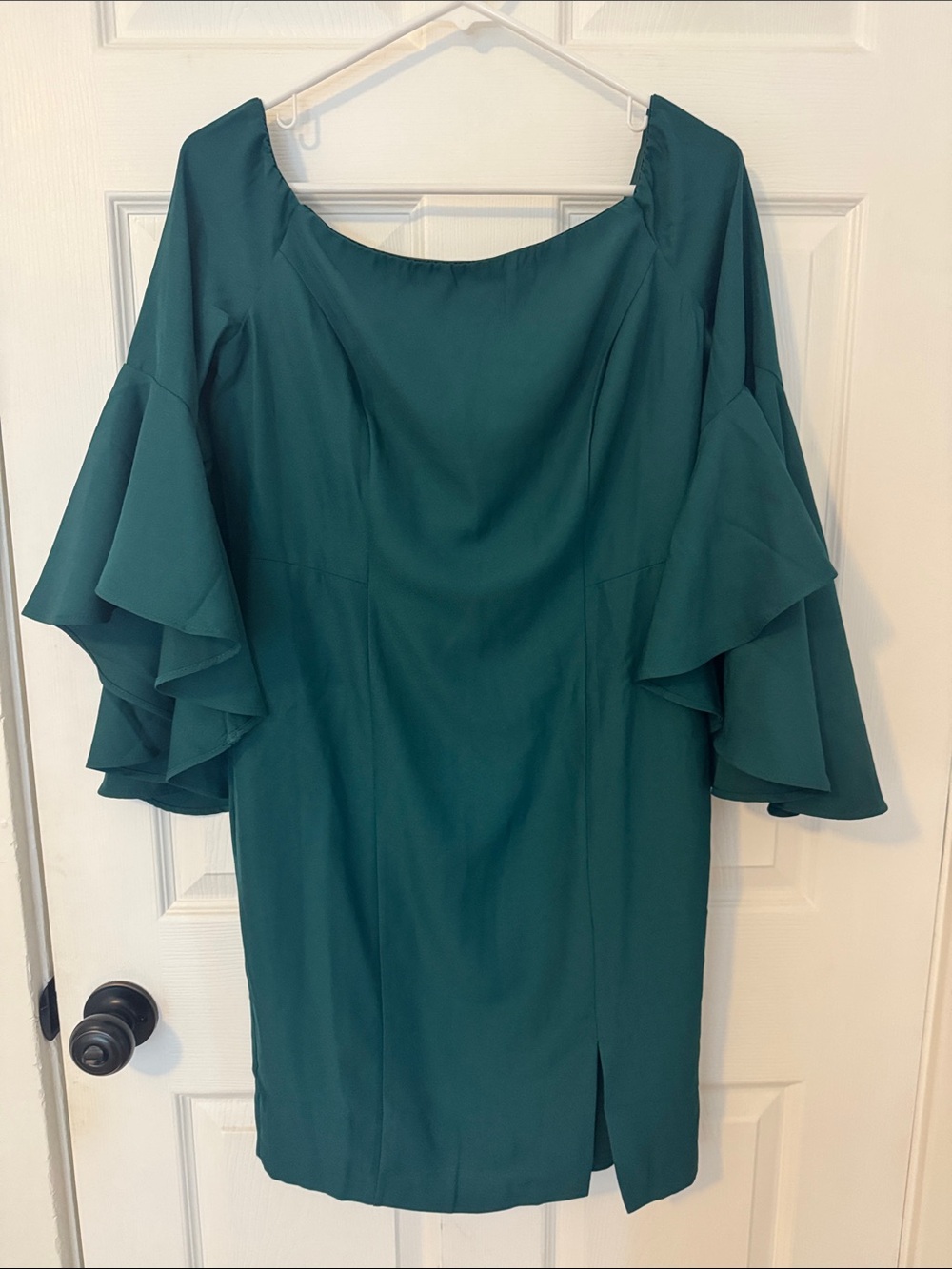Women's Emerald Green Ruffle Sleeve Dress